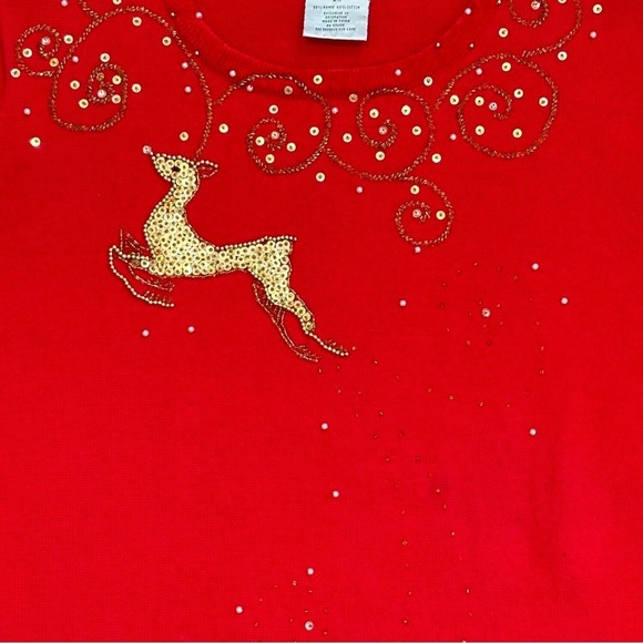Quacker Factory Christmas Holidays Sweater with Beaded Gold Reindeer Size 2X - Picture 4 of 11
